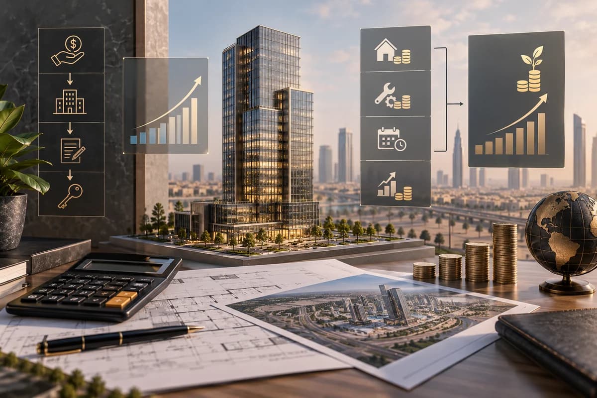 Real estate ROI framework showing acquisition cost, income, expenses, time and exit value
