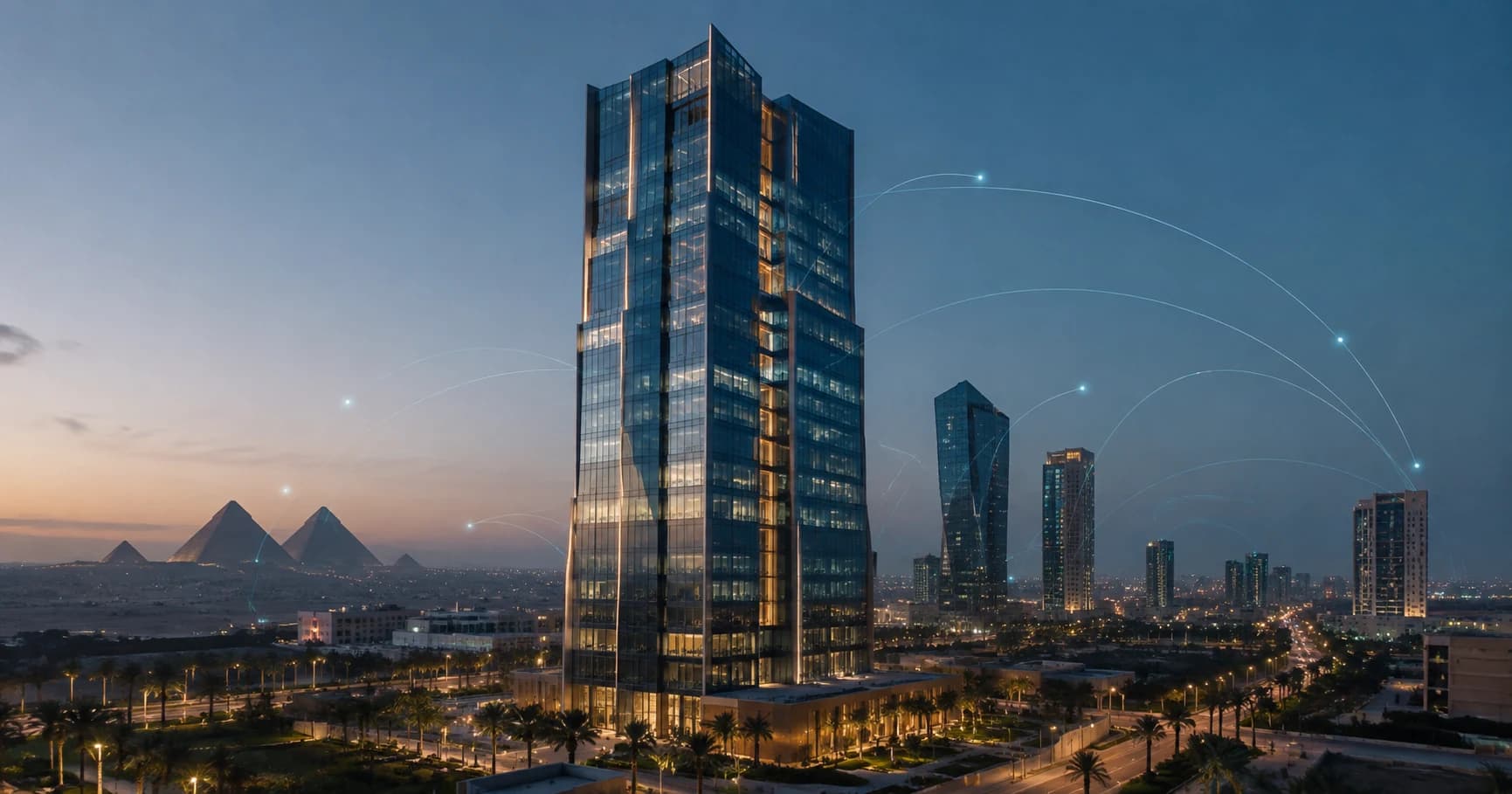 Smart office tower in Egypt with connected-building concept lighting