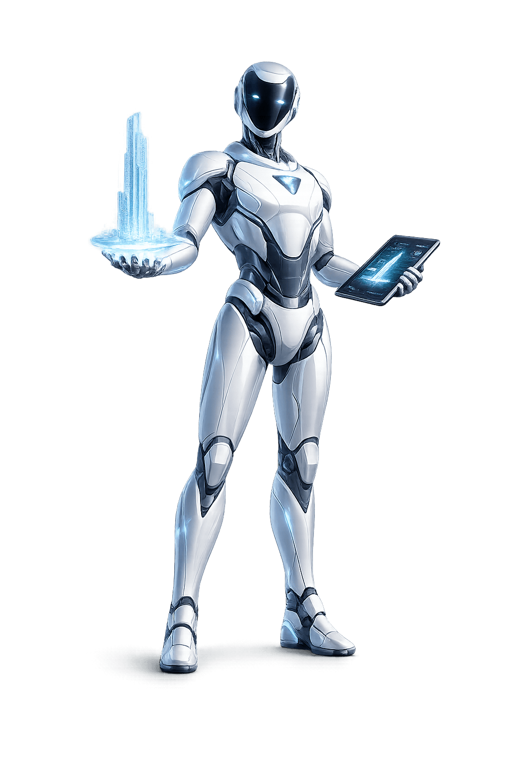 AI Tower real-estate intelligence robot presenting a holographic tower