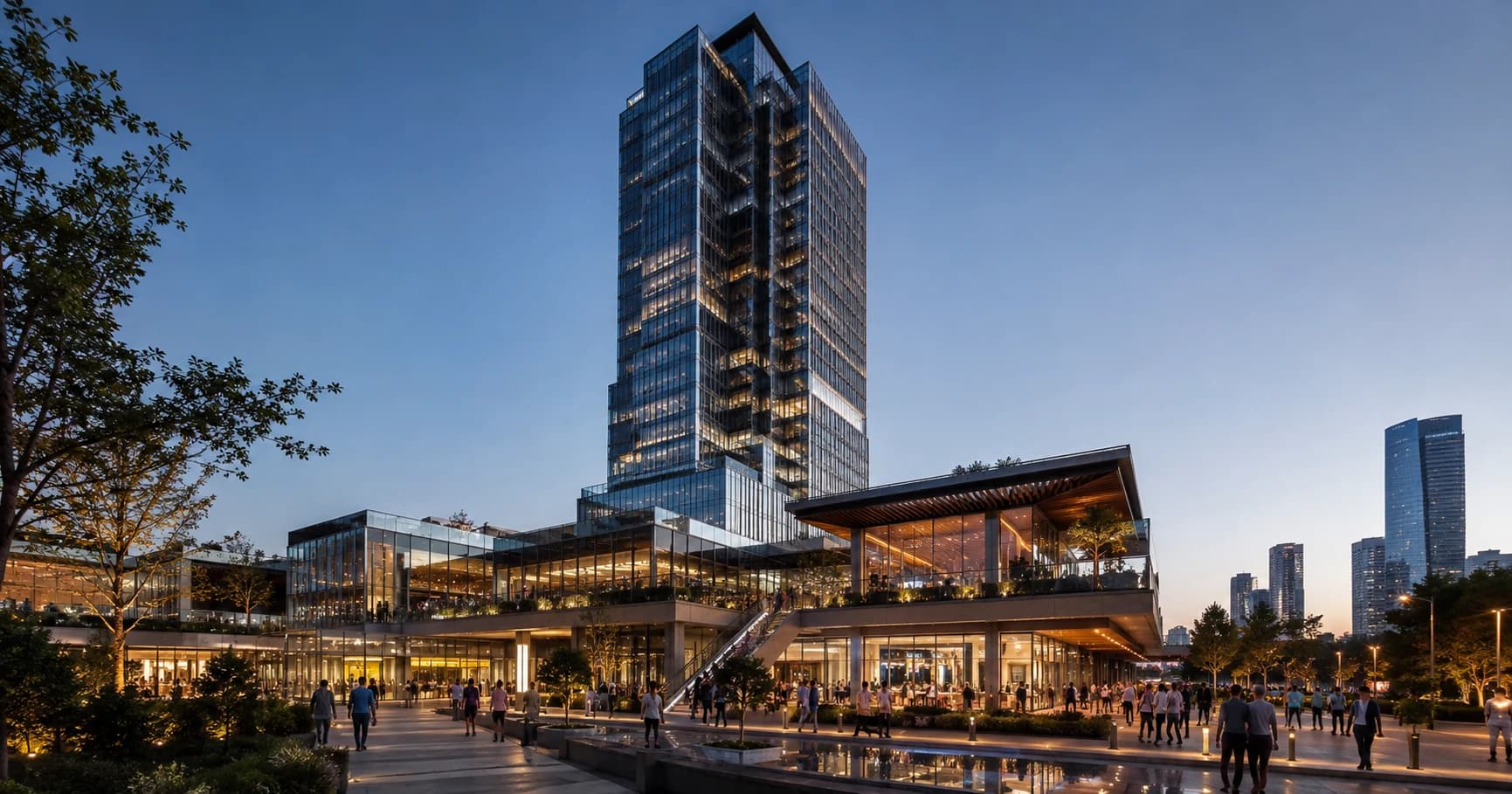 Mixed-use tower with an active retail podium in a modern Egyptian district