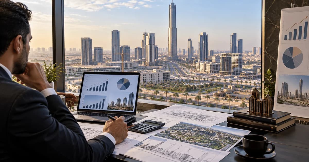 Investor calculating real estate ROI while reviewing New Capital property plans
